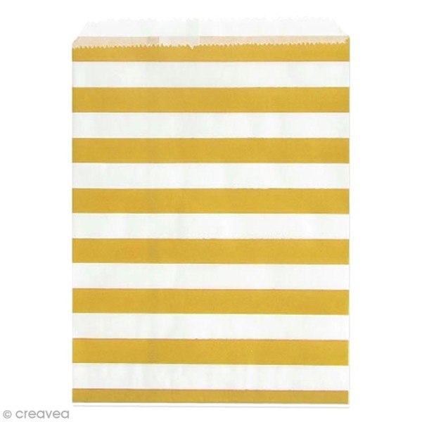 Lot de sachets 13 x 18 cm en papier - Rayé doré et blanc - 24 pcs - Photo n°1