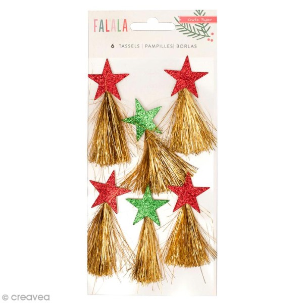 Pampilles étoiles à paillettes Crate Paper - Collection Falala - Rouge, vert, doré - 6 pcs - Photo n°1