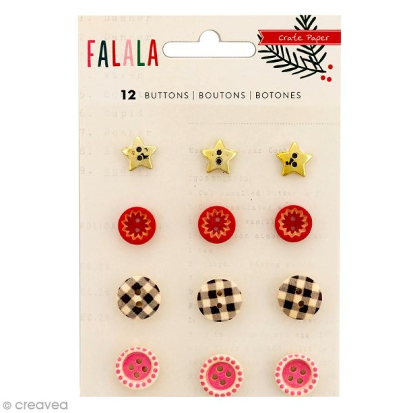 Boutons décoratifs Crate Paper - Collection Falala - 12 pcs - Photo n°1