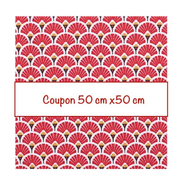 Coupon tissu éventails rouge de 50 cm x 50 cm - Photo n°1
