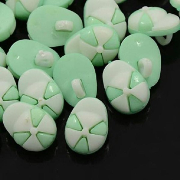 Lot de 10 boutons acryliques fantaisies vert blanc - Photo n°1