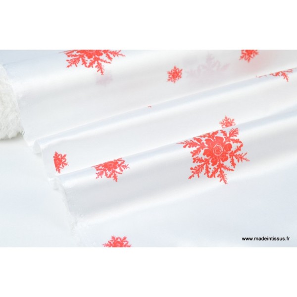 Tissu flocons ROUGE nappes de noel .x 1m - Photo n°1