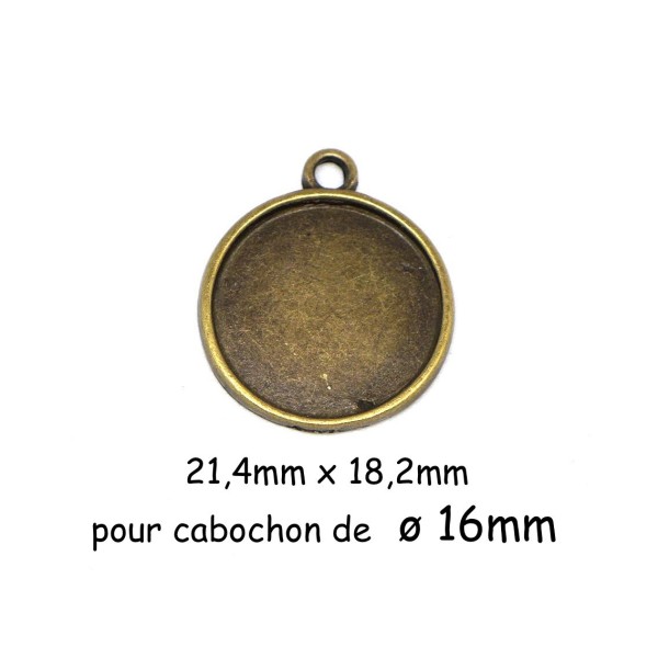 10 Pendentifs Rond Support Pour Cabochon De 16mm En Métal De Couleur Bronze - Photo n°1