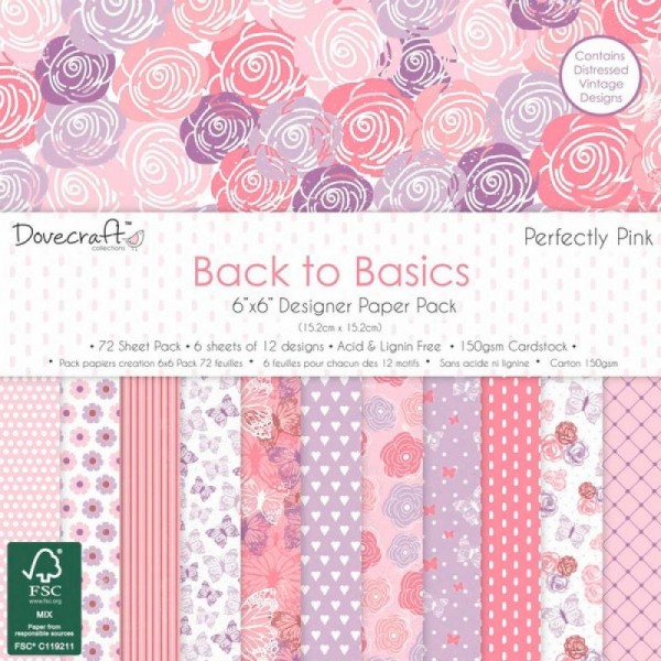 72 papiers 15.2 x 15.2 cm Dovecraft BACK TO BASICS PERFECTLY PINK - Photo n°1