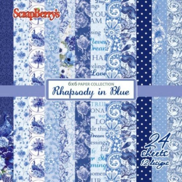 24 papiers fantaisis 15 x 15 cm Srapberry's RHAPSODY IN BLUE - Photo n°1