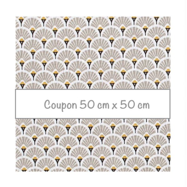 Coupon tissu éventails beige - 50 cm x 50 cm - Photo n°1