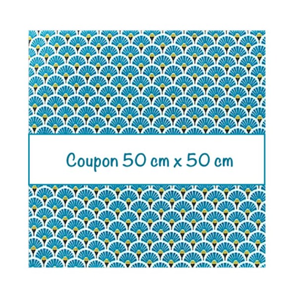 Coupon tissu éventails bleu canard - 50 cm x 50 cm - Photo n°1