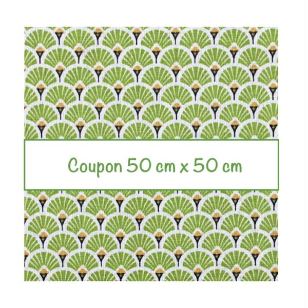 Coupon tissu éventails vert - 50 cm x 50 cm - Photo n°1