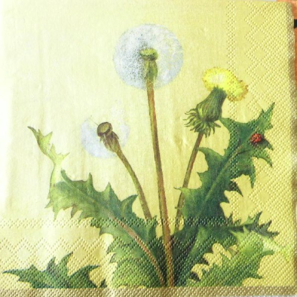 4 serviettes en papier découpage collage 33 cm FLEUR FOND JAUNE 91 - Photo n°1