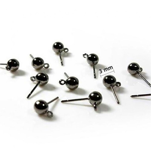 Accessoires création clous d'oreilles 3 mm accessoires bijoux (50 pièces) Anthracite - Photo n°1