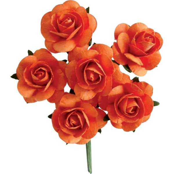 Rose en papier Orange 11 cm - Lot de 6 - Photo n°1