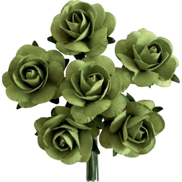 Rose en papier Vert clair 11 cm - Lot de 6 - Photo n°1