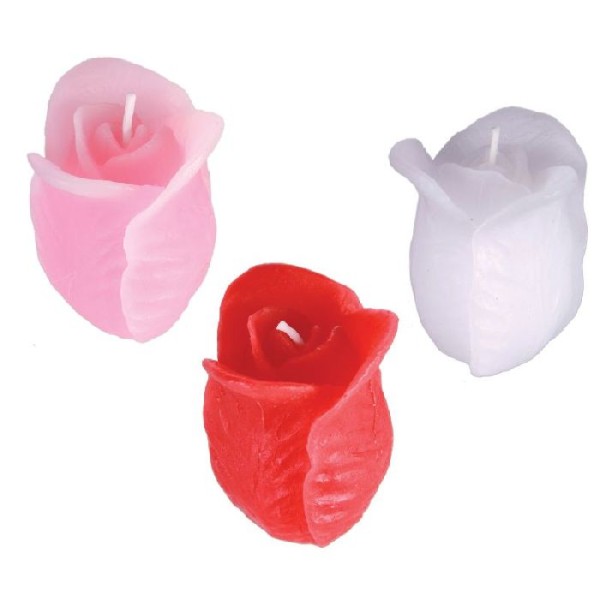 24 Bougies rose bouton parfumées 6 x 4 cm – rose-rouge-blanche - Photo n°1