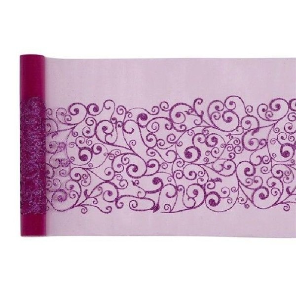Chemin de table fuchsia motif arabesque - Rouleau de 5 m x 28 cm - Photo n°1
