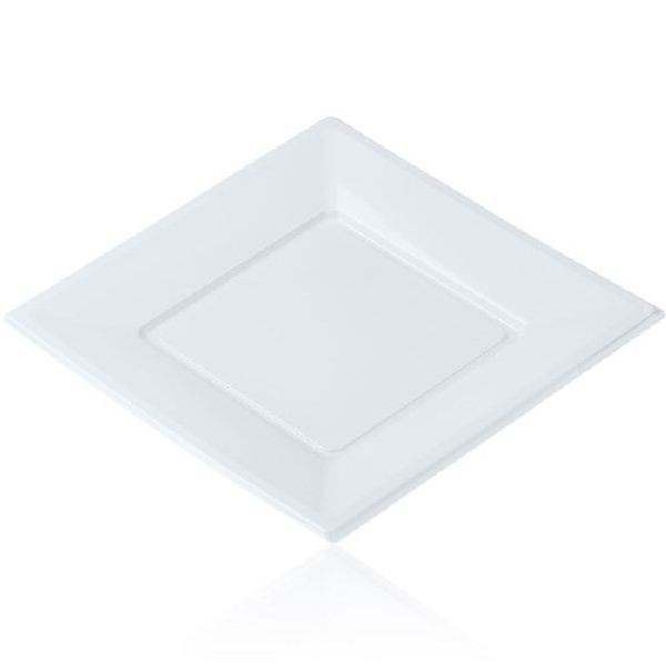 12 grandes assiettes carrées blanches jetables PVC souple - 23 cm x 23 cm - Photo n°1