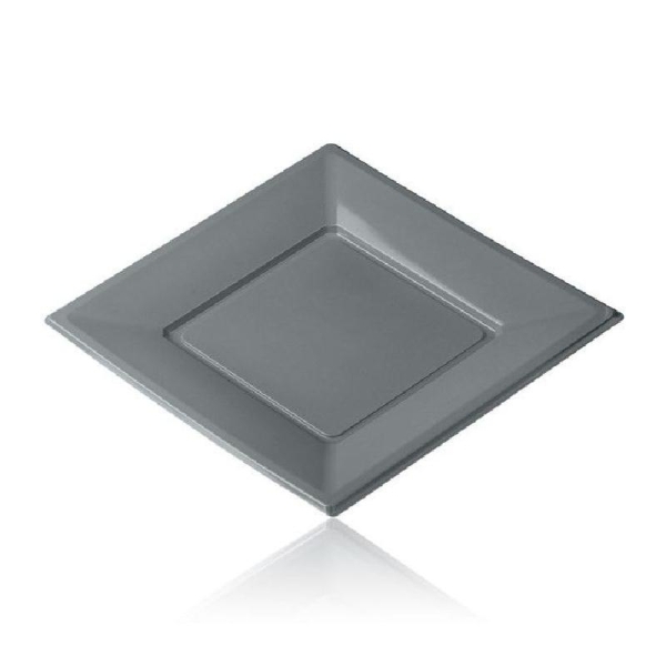 12 grandes assiettes carrées grises jetables PVC souple-23x23 cm - Photo n°1
