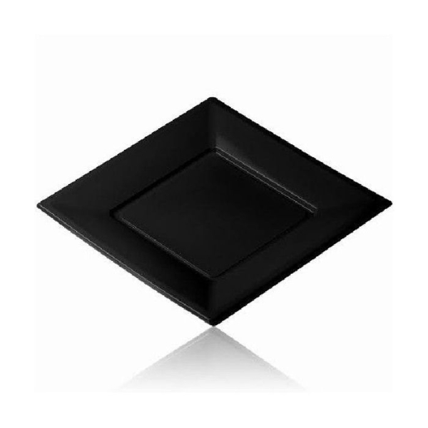 12 grandes assiettes carrées noires jetables PVC souple - 23 cm x 23 cm - Photo n°1