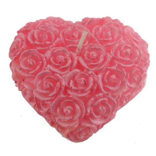 1 Bougie coeur rose fleurie 7.5 cm - Photo n°1