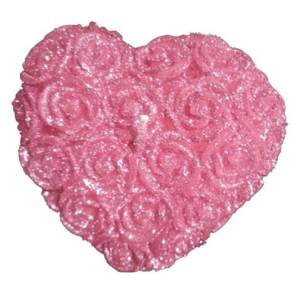 1 Bougie coeur rose pailletée - 7.5 cm - Photo n°1