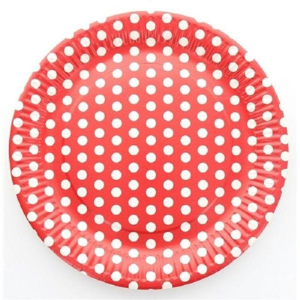 10 Assiettes cartonnées rouges à pois blancs diam. 23 cm - Photo n°1