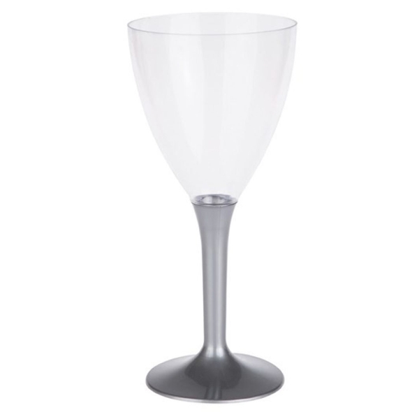10 verres à vin 13 cl en PVC rigide avec pied gris - 13 cm de ht, diam. 6 cm - Photo n°1