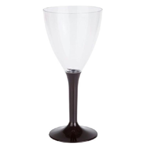 10 verres à vin 13 cl en PVC rigide avec pied noir de 13 cm de hauteur et de diam. 6 cm. - Photo n°1