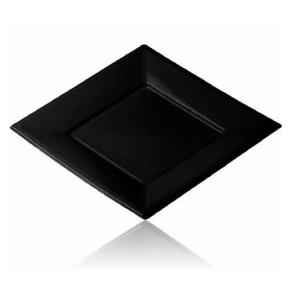 12 petites assiettes carrées noires PVC souple - 18 x 18 cm - Photo n°1
