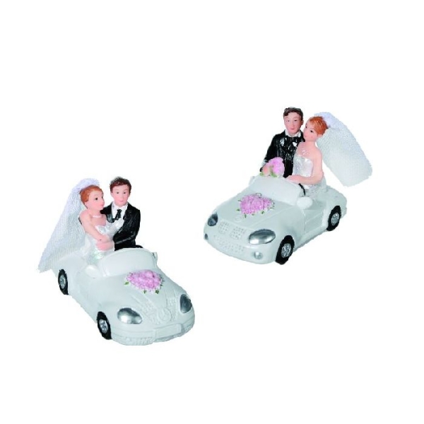 2 Figurines voiture mariés en polyrésine 8 x 6 cm - Photo n°1