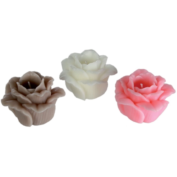 4 Bougies rose parfumées 7,5 x 6 cm – (rose-rouge-chocolat) - Photo n°1