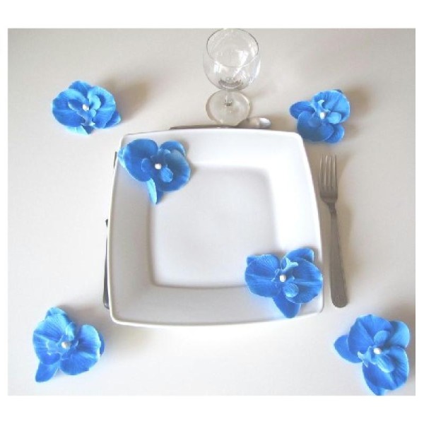 6 Orchidées bleues polyester 8 cm - Photo n°1