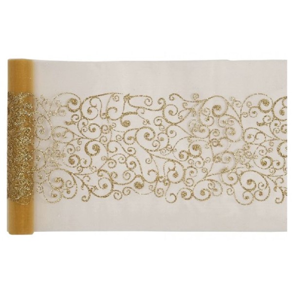 Chemin de table doré motif arabesque - rouleau de 5 m x 28 cm - Photo n°1