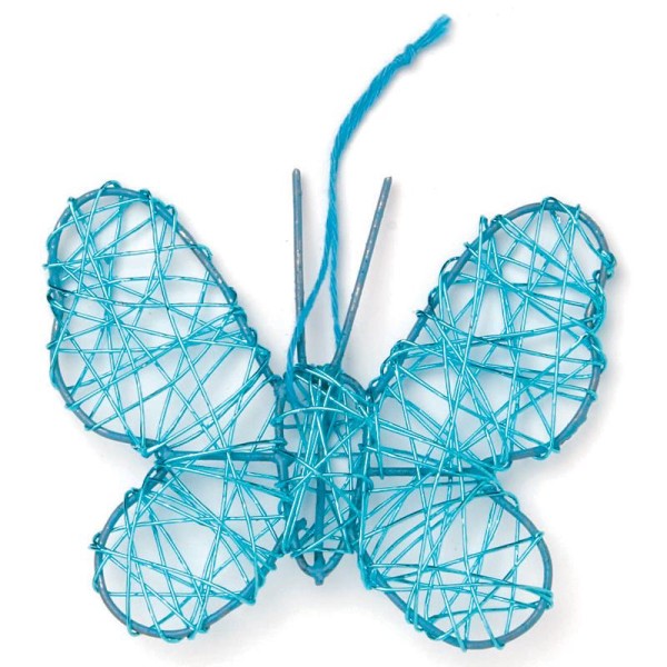 Papillon en fil de fer moyen Turquoise 7,5 cm - Photo n°1