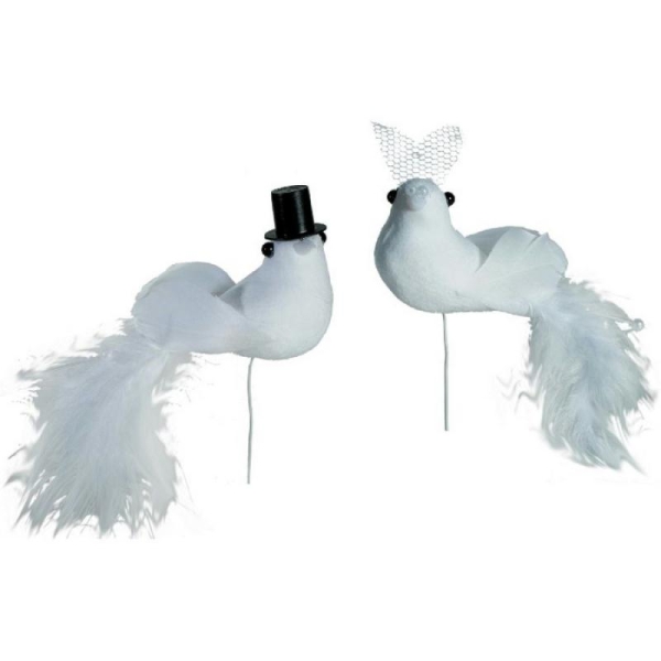 Couple de colombes blanches avec plumes 15 cm - Photo n°1