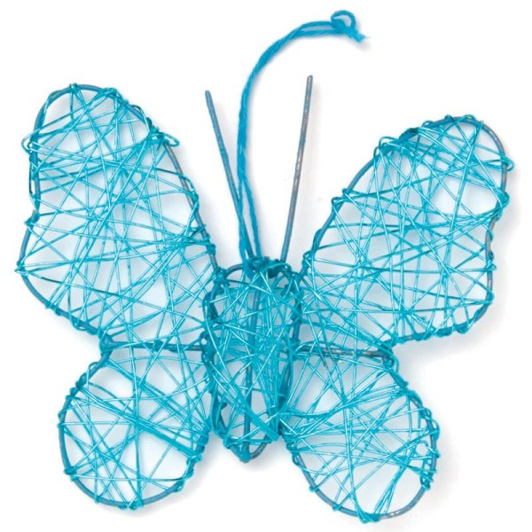 Papillon en fil de fer moyen Turquoise 9,5 cm - Photo n°1