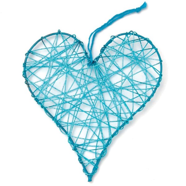 Coeur en fil de fer moyen Turquoise 8 cm - Photo n°1