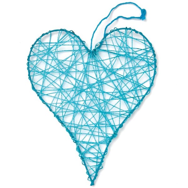 Coeur en fil de fer grand Turquoise 10 cm - Photo n°1