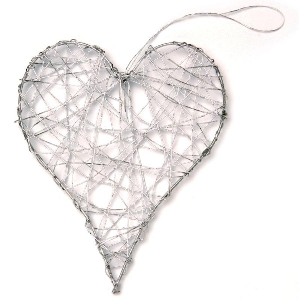 Coeur en fil de fer grand Argent 10 cm - Photo n°1
