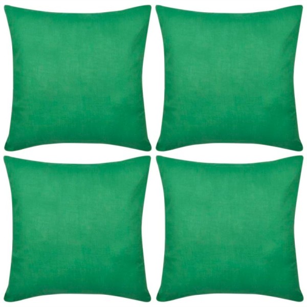 4 Taies D'oreiller Vert En Coton 80 X 80 Cm - Photo n°1
