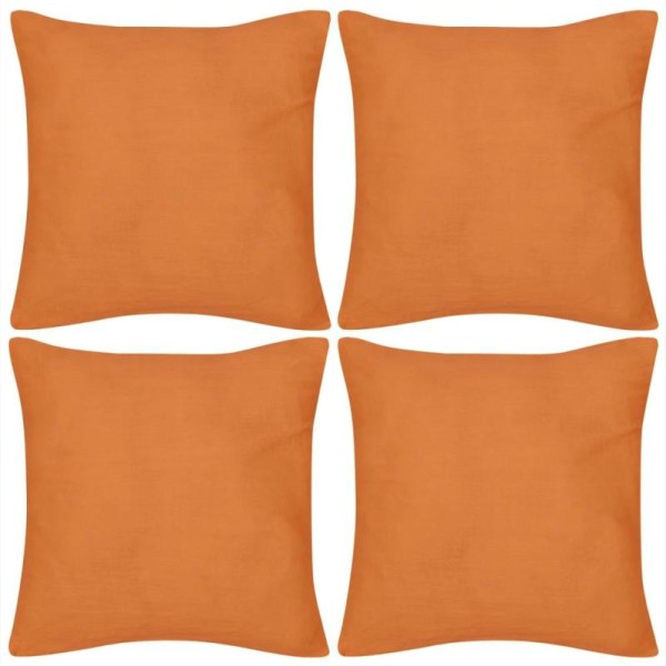 4 Taies D'oreiller Orange En Coton 80 X 80 Cm - Photo n°1