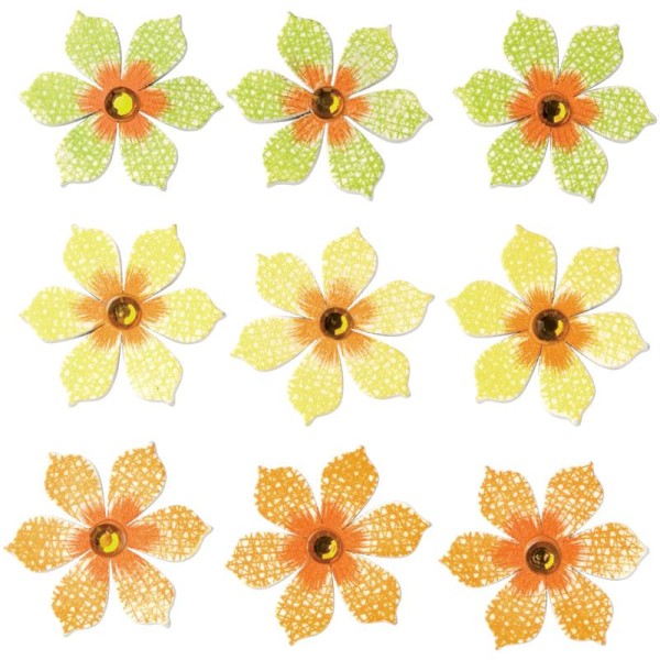 Fleur strass jaune orange et verte en bois x 9 - Photo n°1