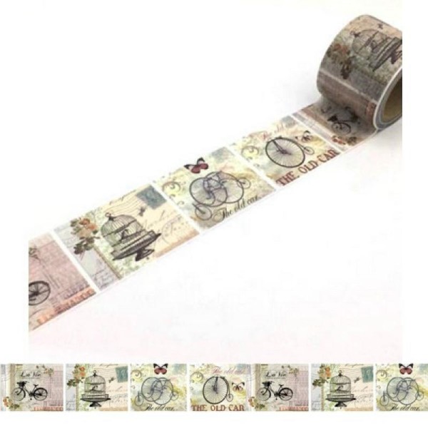 Washi Tape Masking Tape ruban adhésif scrapbooking 3 cm VINTAGE VELO PAPILLON VOLIERE CARTE POSTALE - Photo n°1