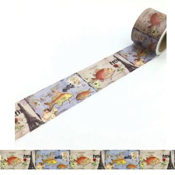 Washi Tape Masking Tape ruban adhésif scrapbooking 3 cm VINTAGE POISSON - Photo n°1