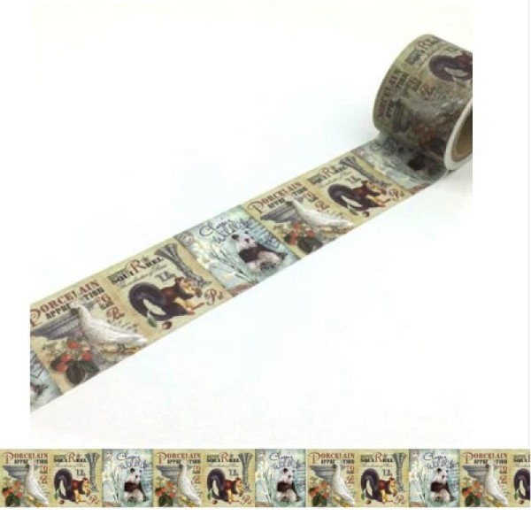 Washi Tape Masking Tape ruban adhésif scrapbooking 3 cm VINTAGE ANIMAUX - Photo n°1