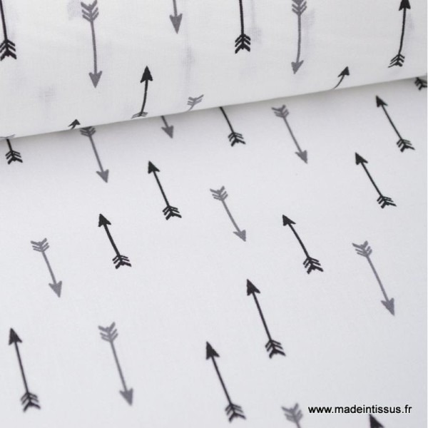 Tissu Popeline coton imprimé FLECHES noir et blanc .x1m - Photo n°1