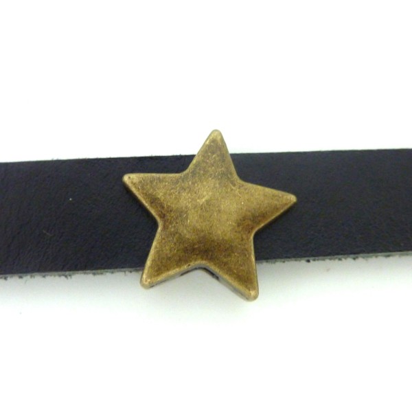 3 Perles Passant Étoile Métal Couleur Bronze Pour Lanière 13mm - Photo n°1