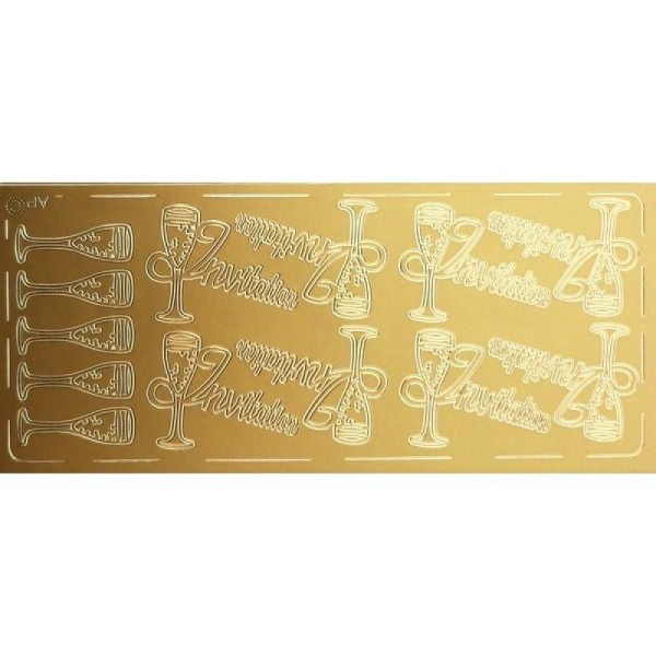 1 planche de stickers autocollants peel off doré INVITATION - Photo n°1
