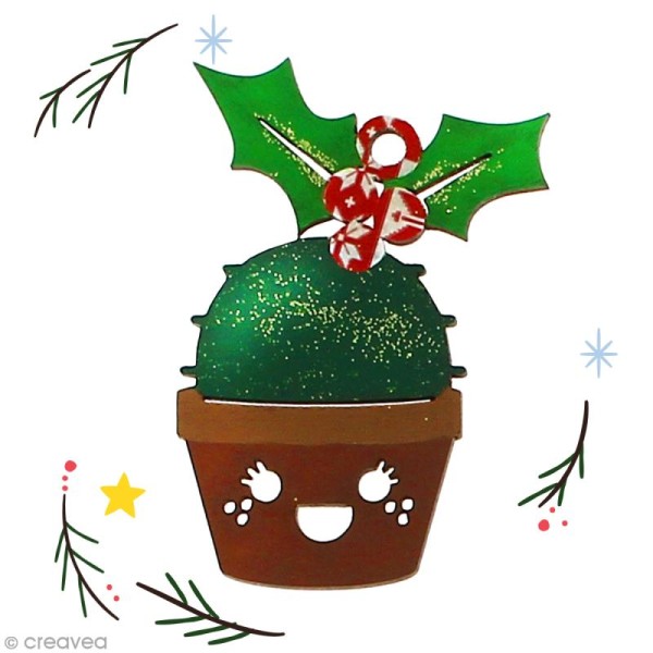 Cactus de Noël en bois à décorer - Cactus houx - 7,5 cm - 1 pce - Photo n°2