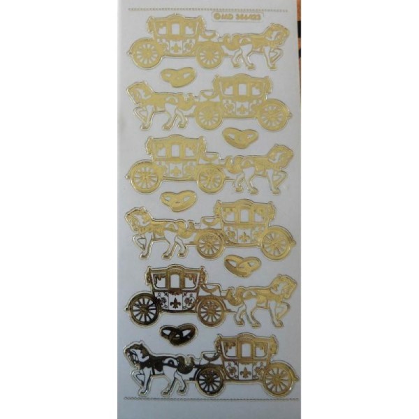 1 planche de stickers autocollants peel off doré transparents CALECHE CHEVAL 6423 - Photo n°1