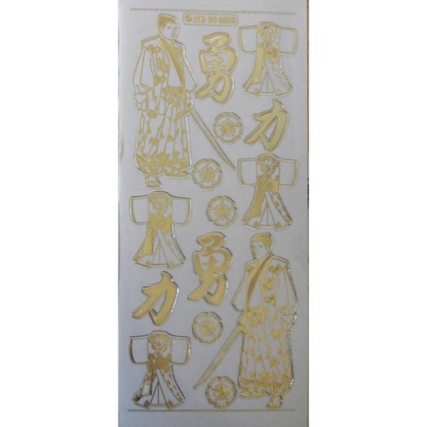 1 planche de stickers autocollants peel off doré transparents ASIE SAMOURAI 6222 - Photo n°1