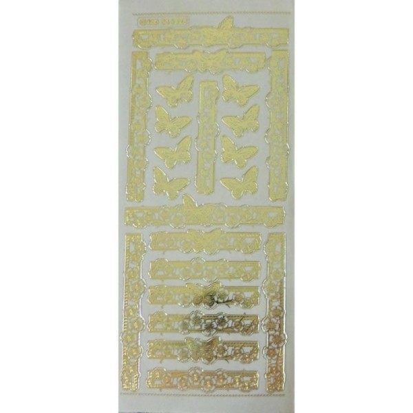 1 planche de stickers autocollants peel off doré transparents PAPILLON FLEUR 6528 - Photo n°1